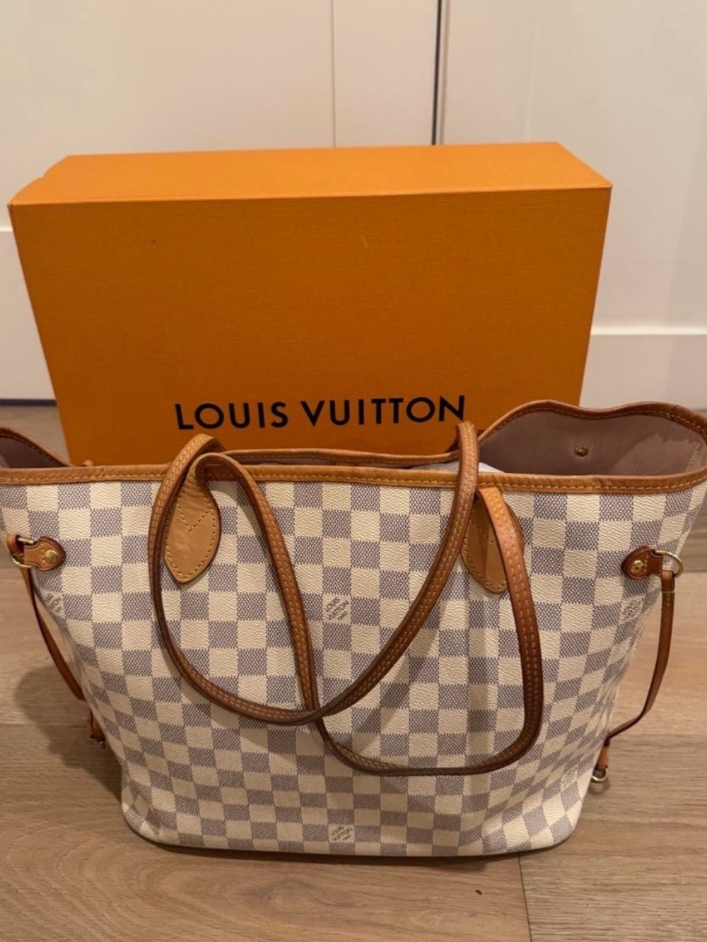 Louis Vuitton Damier Azur Canvas Shoulder Tote in Cream and Tan